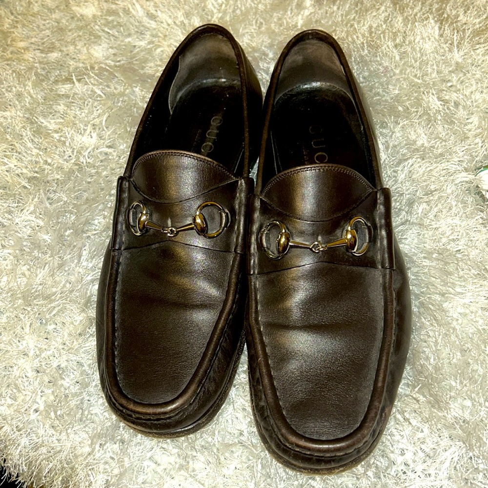 Gucci Mens Vintage Brown Leather Loafers Size US 9.5 Slim). Single Use Only